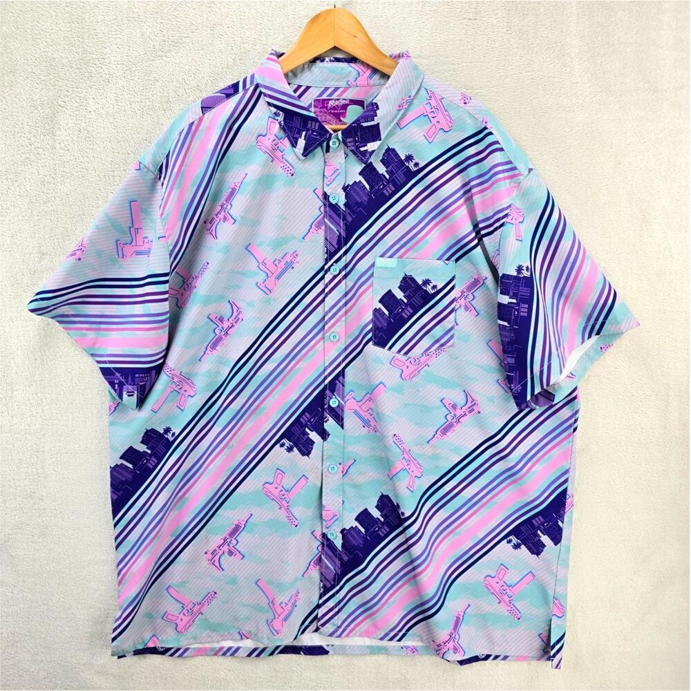 Retro Rifle Ocean Drive Mens Shirt 3XL Blue Hawaiian Aloha Button Up AOP - Picture 1 of 9